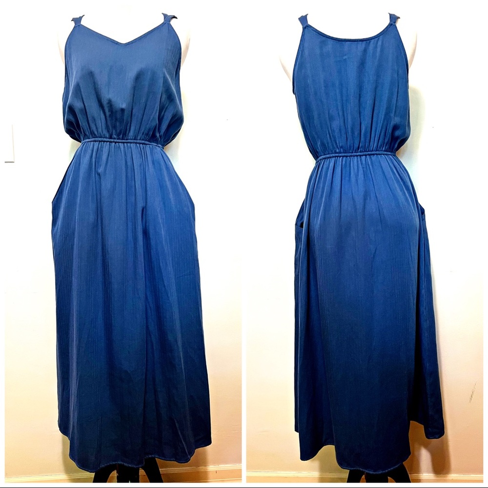 Blue Cotton & Rayon Midi Dress, Size Small